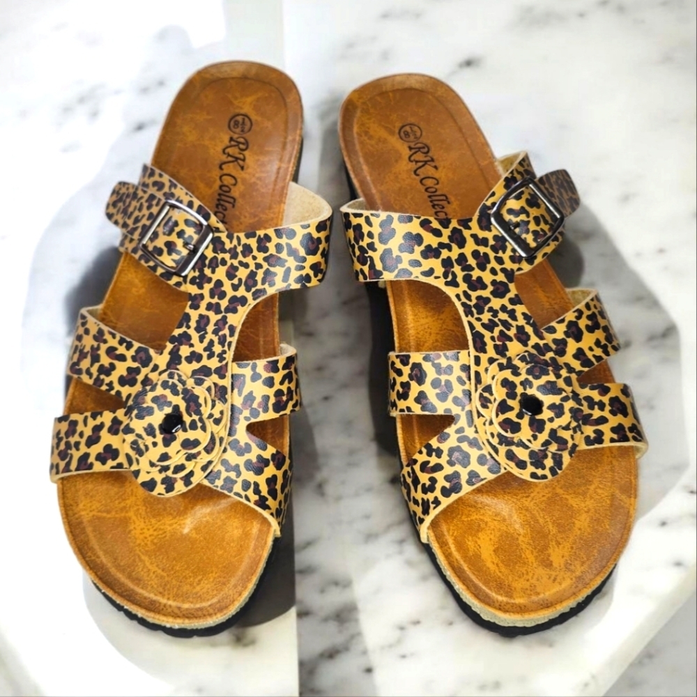 RK COLLECTION Cheetah Print With Flower Sandals - 8.5